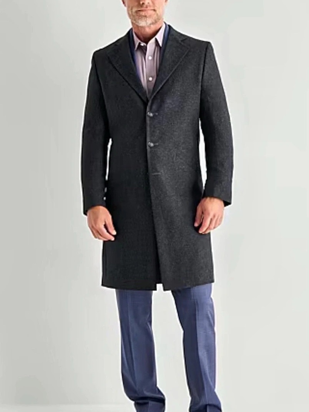 Stafford Wool Long Peacoat Size 42 Long Charcoal Topcoat Formal Business Office